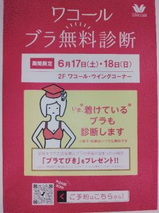 ワコール　ブラ無料診断　開催予定　（6/17～6/18）