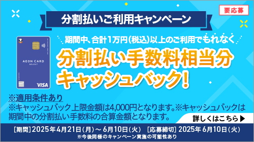 分割手数料キャッシュバック（4/21～6/10）